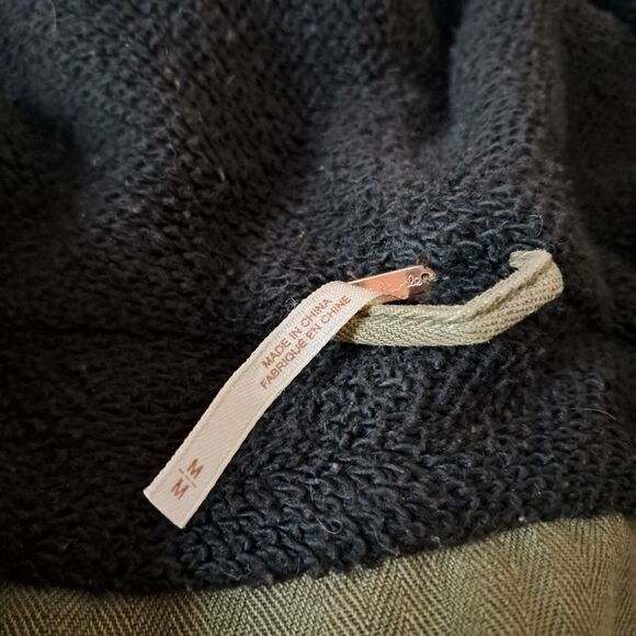 Free People Drawcord Waist Slouchy Jacket Med Olive Green Fleece Interior Hood - Picture 7 of 10